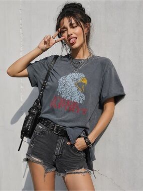 Free Spirit Eagle Print Charcoal Graphic Tee